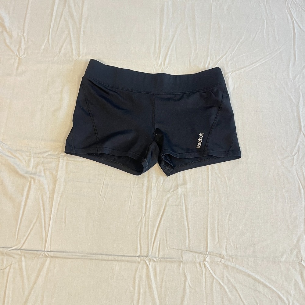 Reebok Playdry Running Shorts Womens Black Stretch Logo Elastic Waist Pull Small